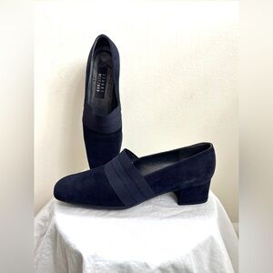 Stuart Weitzman dark navy blue suede heeld slip ons